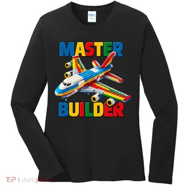 Master Builder Airplane Toy Building Blocks Brick Women's Long Sleeve Shirt