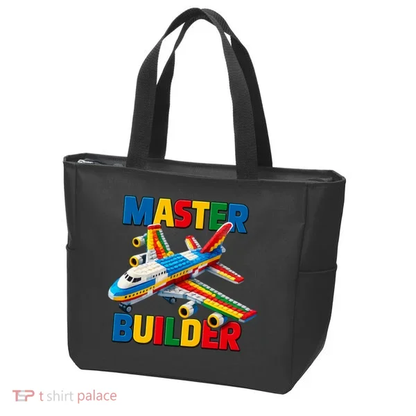 Master Builder Airplane Toy Building Blocks Brick Tote Bag