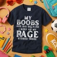 My Boobs Are Big Because I Keep All My Rage Stored There Funny Kids T-Shirt thumb 3