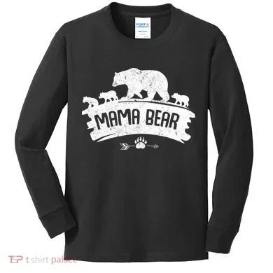 Mama Bear And Three Cubs Kids Long Sleeve Shirt
