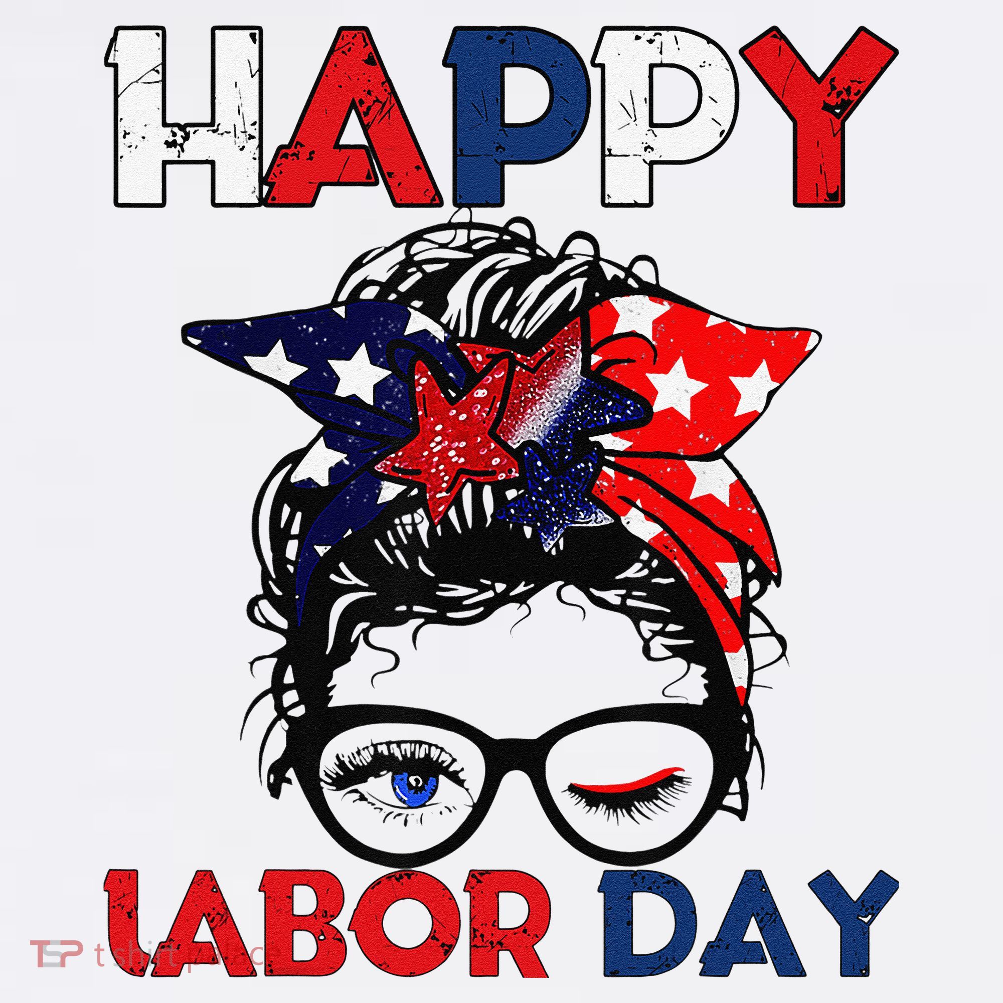 Messy Bun American Flag Labor Day Woman USA Vintage T-Shirt