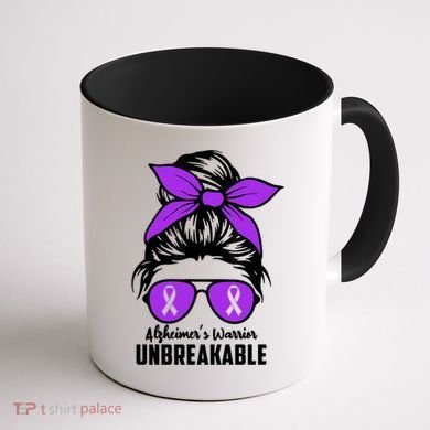 Messy Bun Alzheimer’s Warrior Unbreakable Awareness Month Gift Coffee Mug back