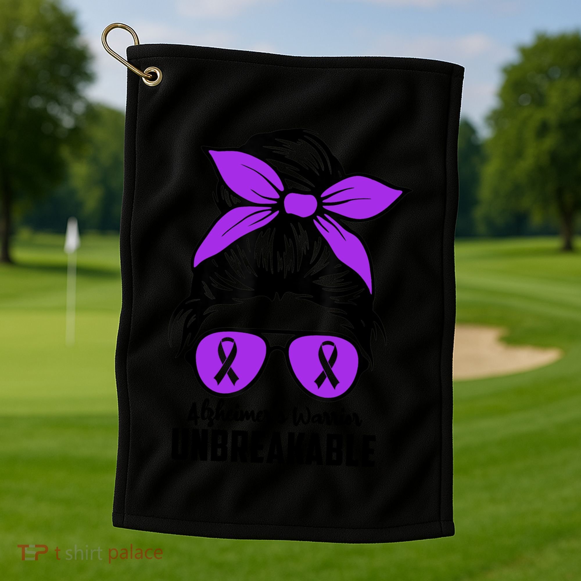 Messy Bun Alzheimer’s Warrior Unbreakable Awareness Month Gift Golf Towel