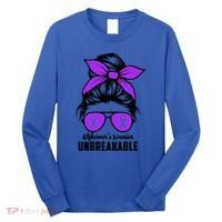 Messy Bun Alzheimer’s Warrior Unbreakable Awareness Month Gift Long Sleeve Shirt thumb 0