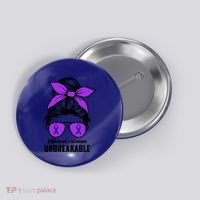 Messy Bun Alzheimer’s Warrior Unbreakable Awareness Month Gift Button thumb 0