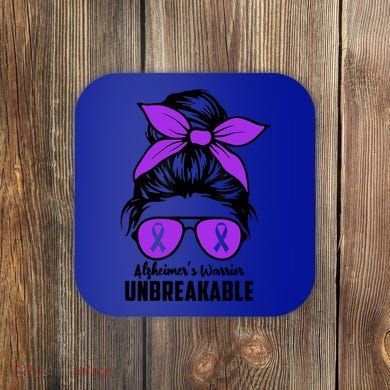 Messy Bun Alzheimer’s Warrior Unbreakable Awareness Month Gift Coaster