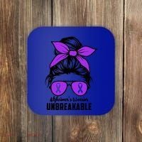Messy Bun Alzheimer’s Warrior Unbreakable Awareness Month Gift Coaster thumb 0