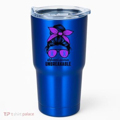 Messy Bun Alzheimer’s Warrior Unbreakable Awareness Month Gift Tumbler