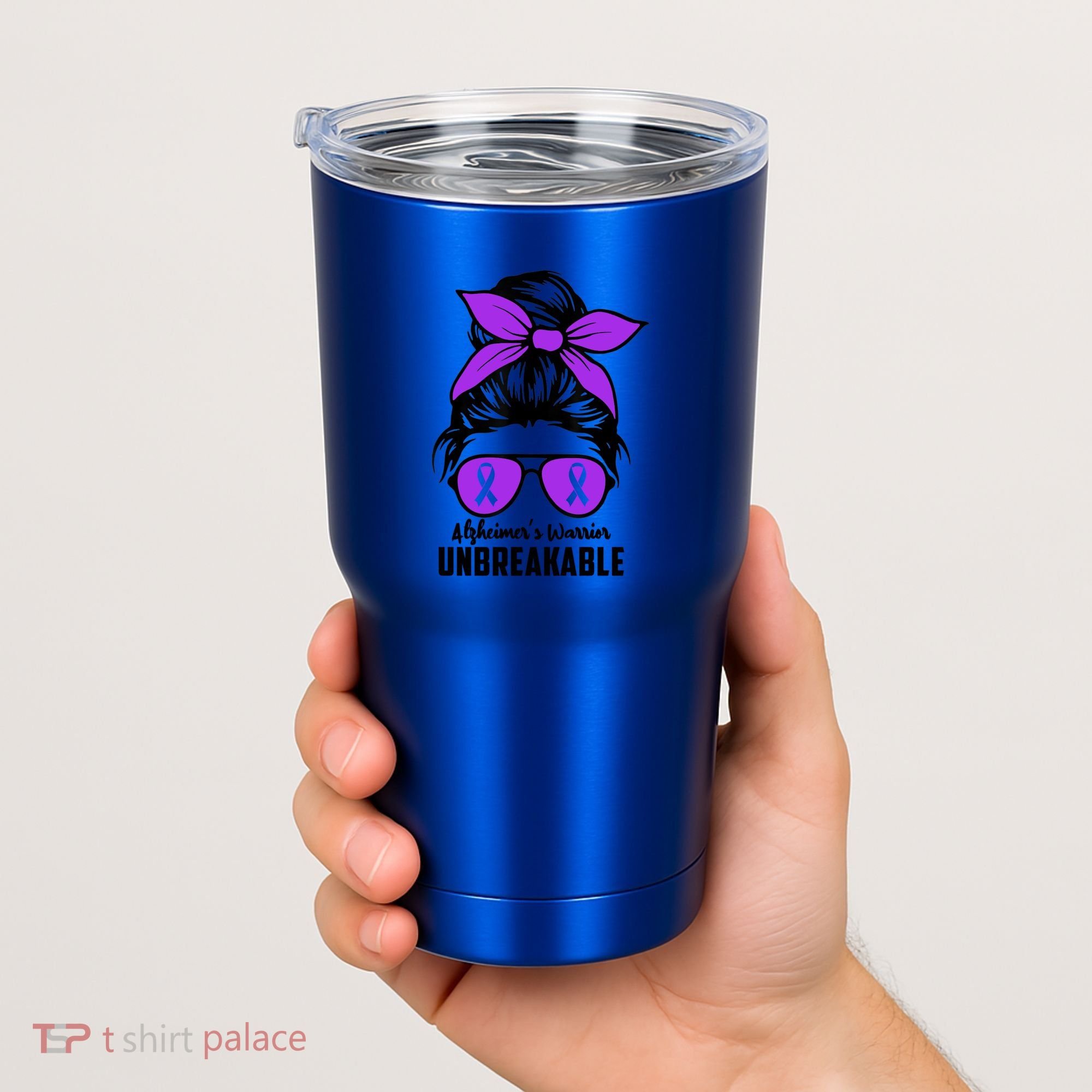 Messy Bun Alzheimer’s Warrior Unbreakable Awareness Month Gift Tumbler