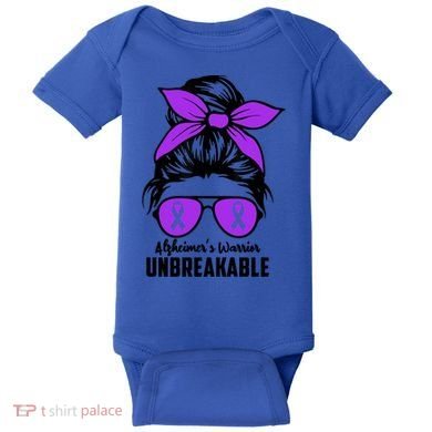 Messy Bun Alzheimer’s Warrior Unbreakable Awareness Month Gift Baby Bodysuit