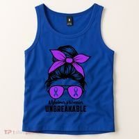 Messy Bun Alzheimer’s Warrior Unbreakable Awareness Month Gift Tank Top thumb 2