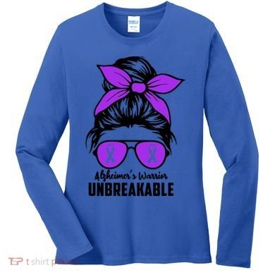 Messy Bun Alzheimer’s Warrior Unbreakable Awareness Month Gift Women's Long Sleeve Shirt