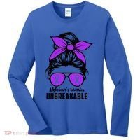 Messy Bun Alzheimer’s Warrior Unbreakable Awareness Month Gift Women's Long Sleeve Shirt thumb 0