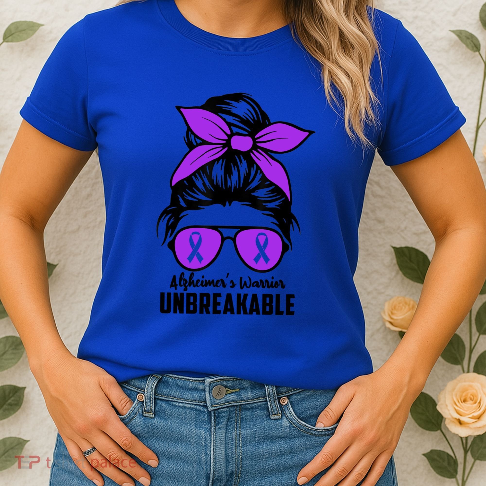 Messy Bun Alzheimer’s Warrior Unbreakable Awareness Month Gift Women's T-Shirt