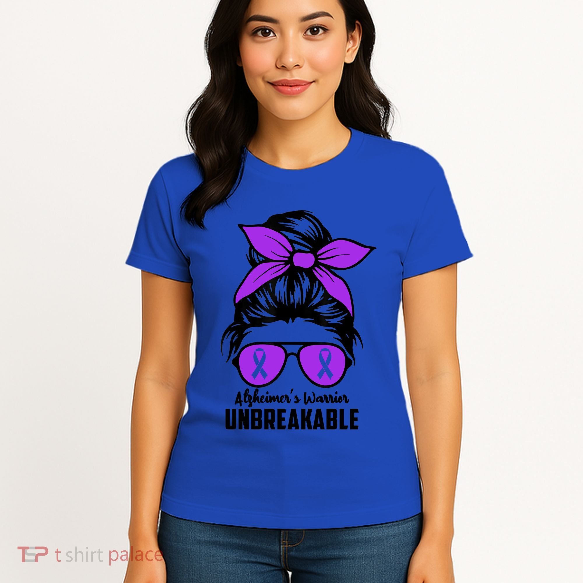 Messy Bun Alzheimer’s Warrior Unbreakable Awareness Month Gift Women's T-Shirt