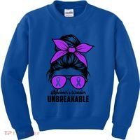Messy Bun Alzheimer’s Warrior Unbreakable Awareness Month Gift Kids Sweatshirt thumb 0
