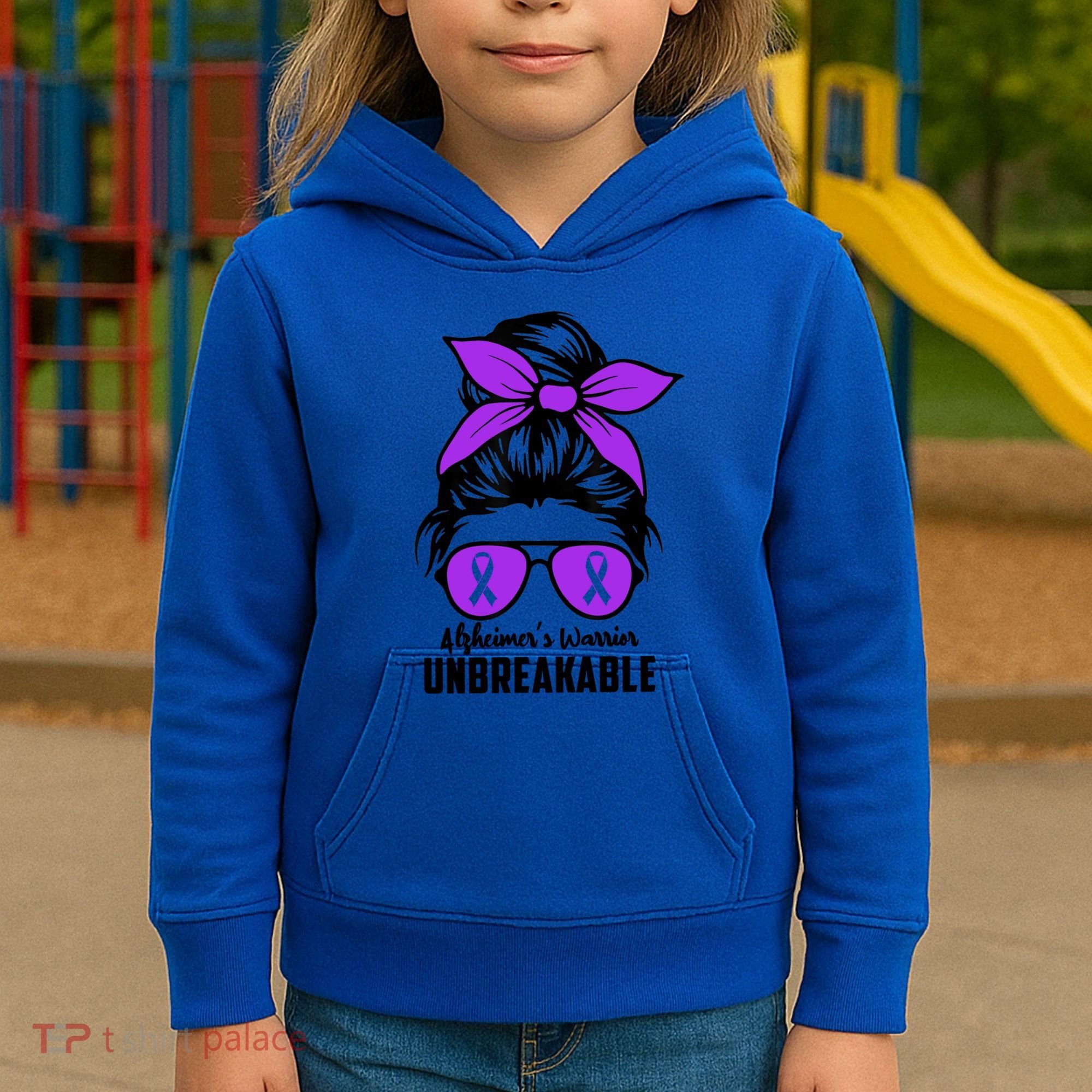 Messy Bun Alzheimer’s Warrior Unbreakable Awareness Month Gift Kids Hoodie