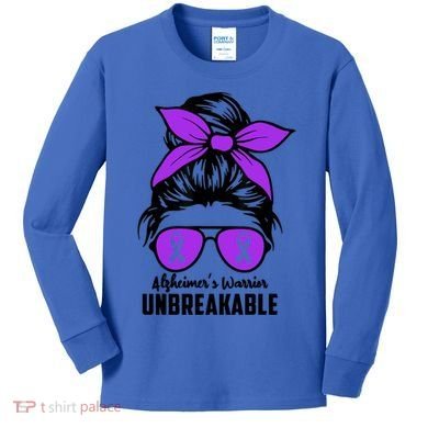 Messy Bun Alzheimer’s Warrior Unbreakable Awareness Month Gift Kids Long Sleeve Shirt