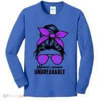 Messy Bun Alzheimer’s Warrior Unbreakable Awareness Month Gift Kids Long Sleeve Shirt thumb 0
