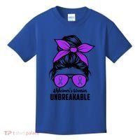 Messy Bun Alzheimer’s Warrior Unbreakable Awareness Month Gift Kids T-Shirt thumb 0