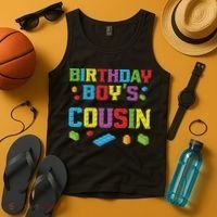 Master Builder Birthday Boy's Cousin Building Bricks Blocks Tank Top thumb 4