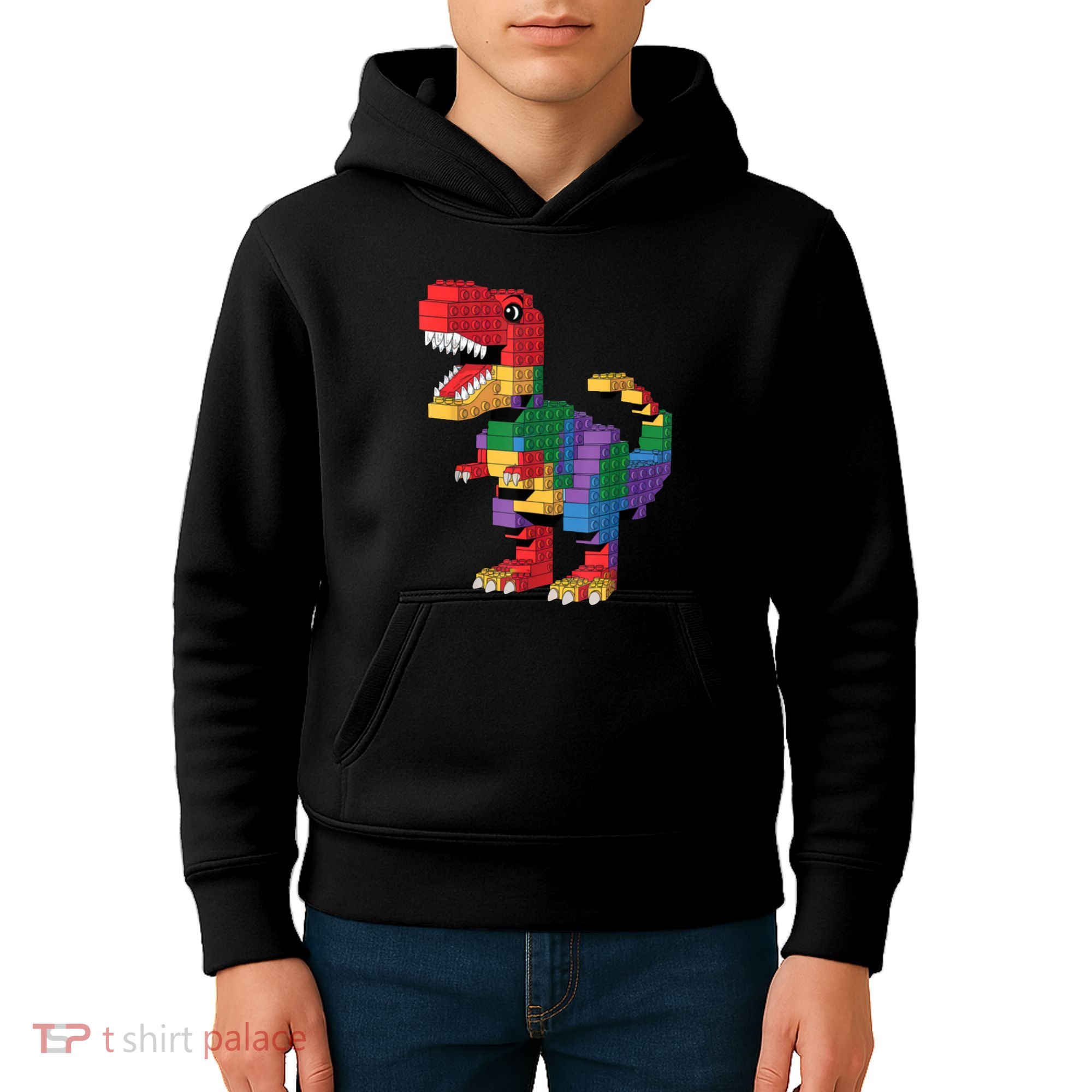 Master Builder Building Bricks Dinosaur T-Rex Kids Hoodie