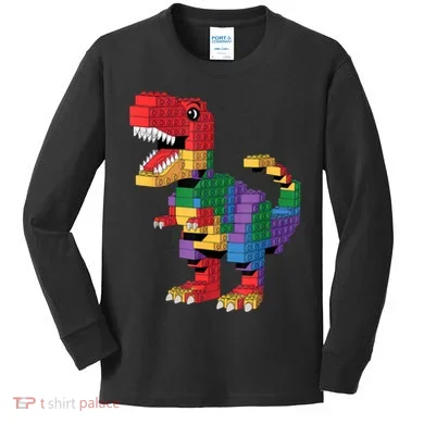 Master Builder Building Bricks Dinosaur T-Rex Kids Long Sleeve Shirt
