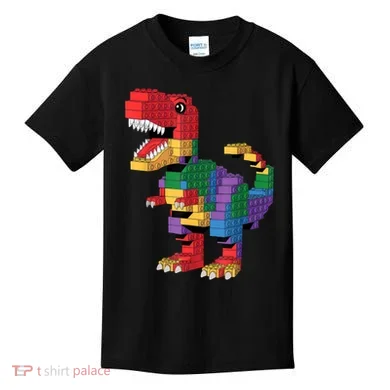 Master Builder Building Bricks Dinosaur T-Rex Kids T-Shirt