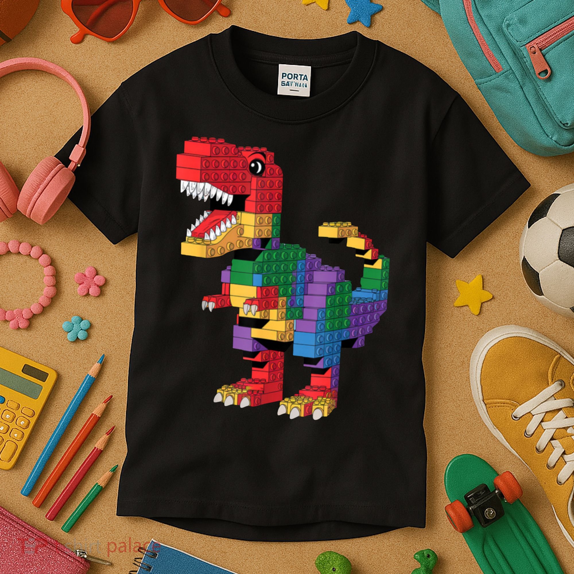 Master Builder Building Bricks Dinosaur T-Rex Kids T-Shirt