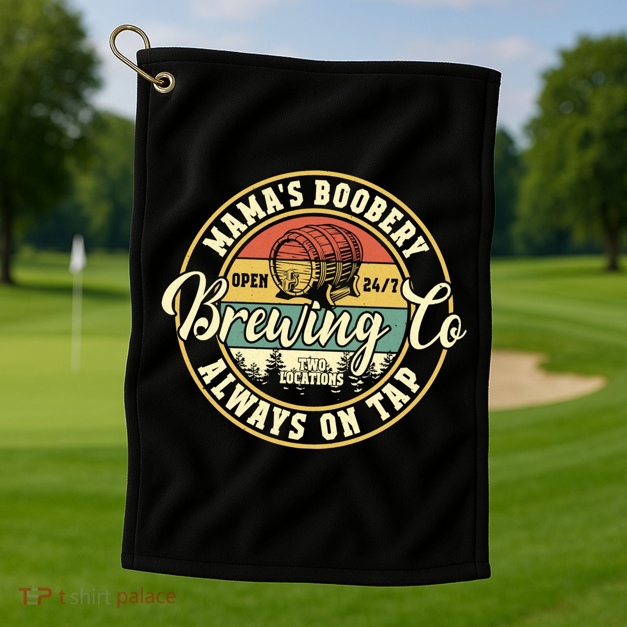 Mama Boobery Breastfeeding Brewery New Mom Brewing Co Retro Golf Towel