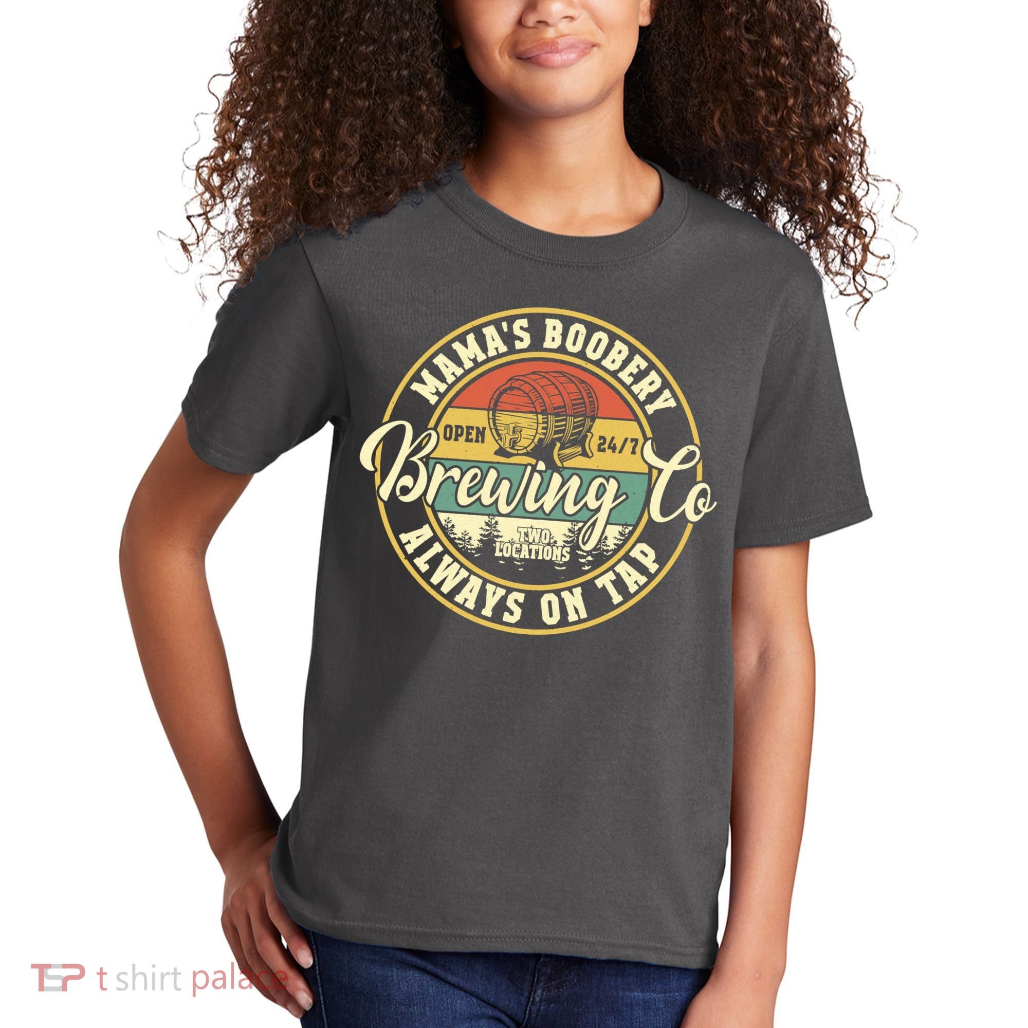 Mama Boobery Breastfeeding Brewery New Mom Brewing Co Retro Kids T-Shirt