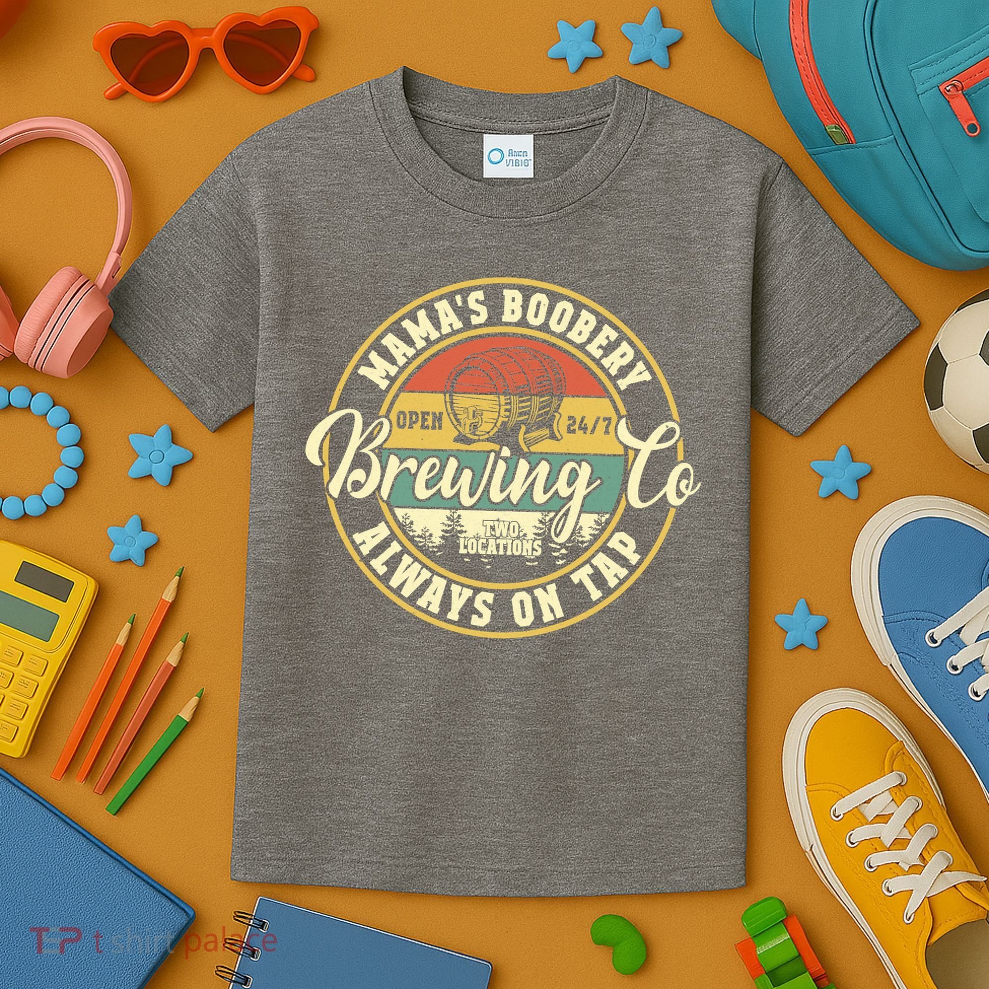 Mama Boobery Breastfeeding Brewery New Mom Brewing Co Retro Kids T-Shirt