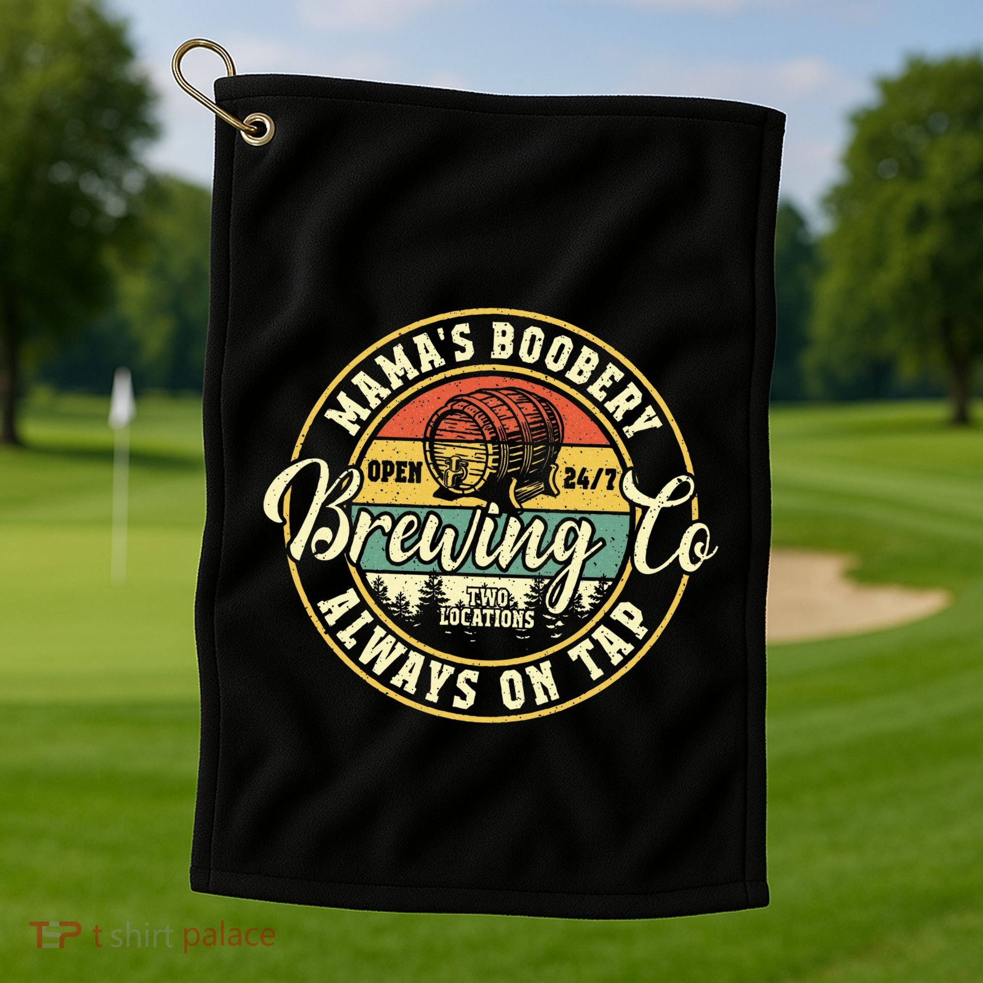 Mama Boobery Breastfeeding Brewery New Mom Brewing Co Retro Golf Towel