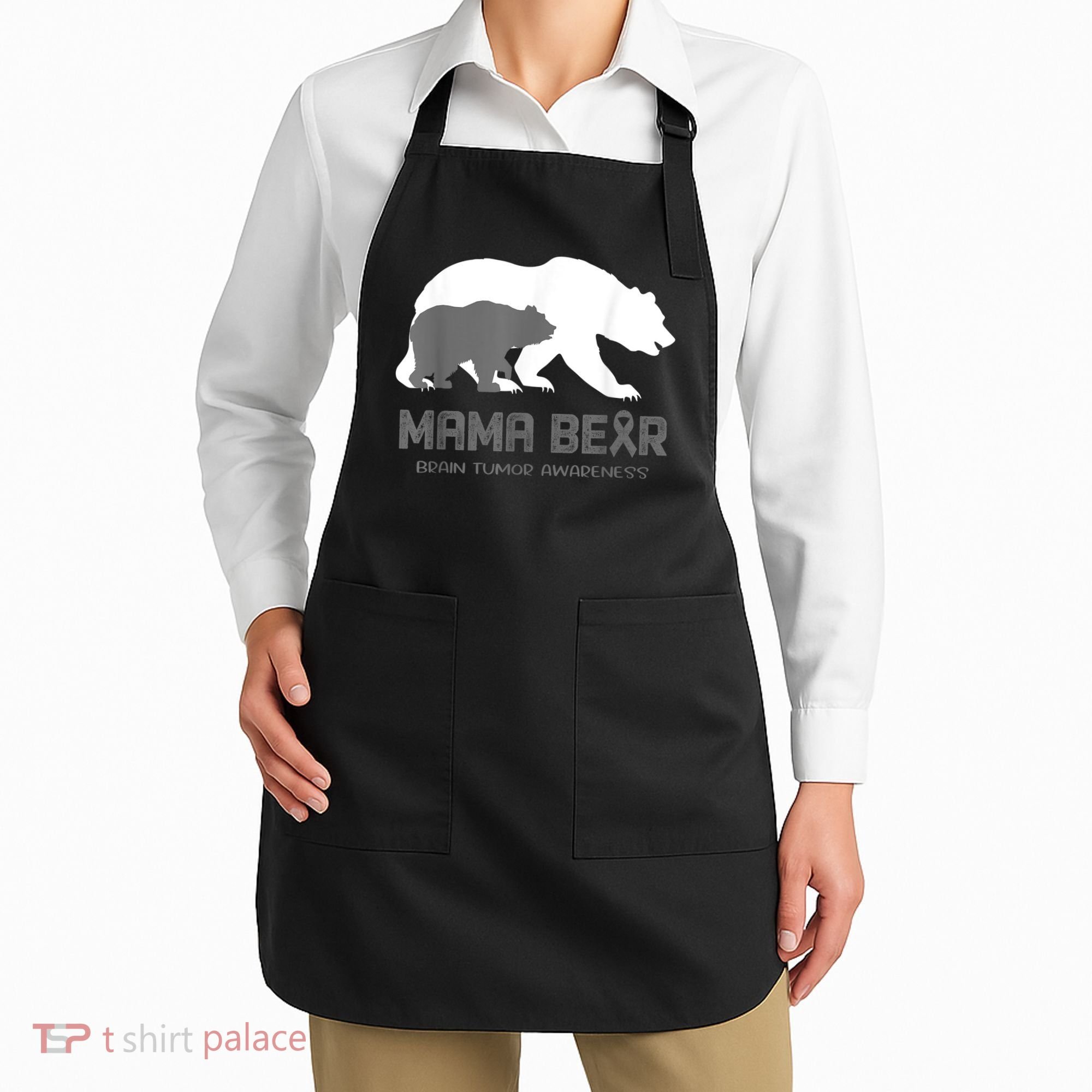 Mama Bear Brain Tumor Awareness Shirt For Women Men Apron