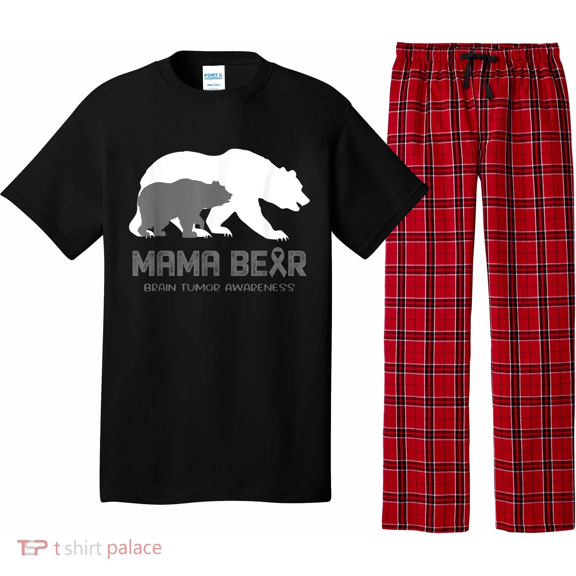 Mama Bear Brain Tumor Awareness Shirt For Women Men Pajama Set