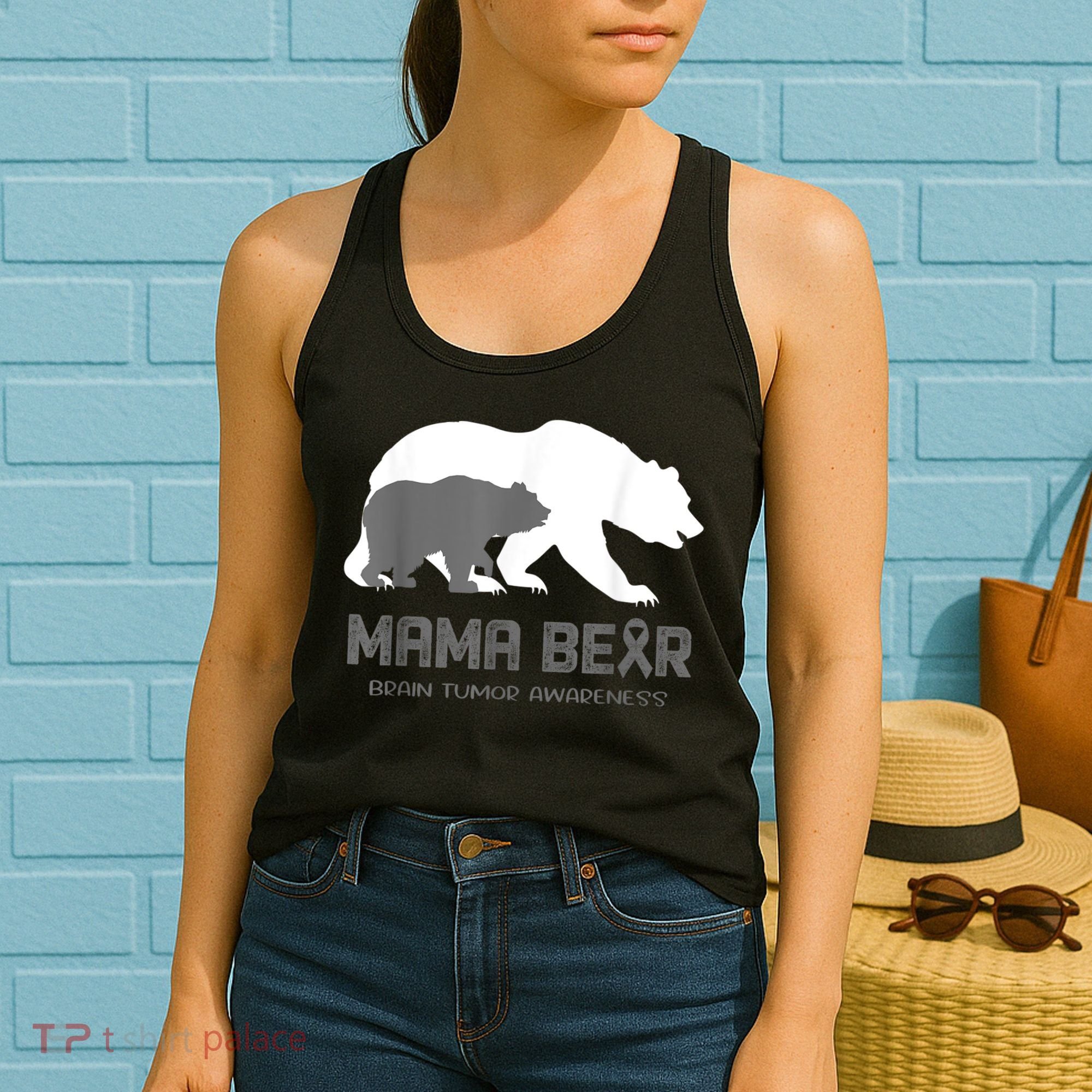 Mama Bear Brain Tumor Awareness Shirt For Women Men Women's Tank Top
