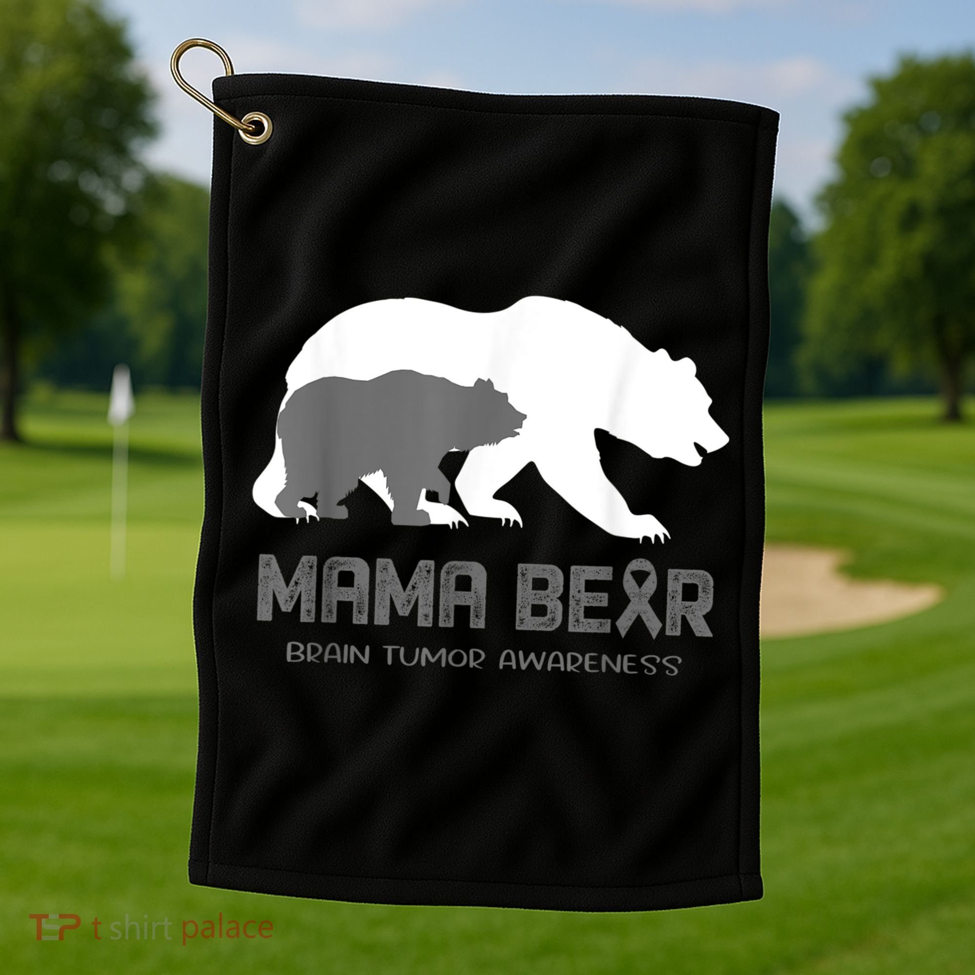 Mama Bear Brain Tumor Awareness Shirt For Women Men Golf Towel