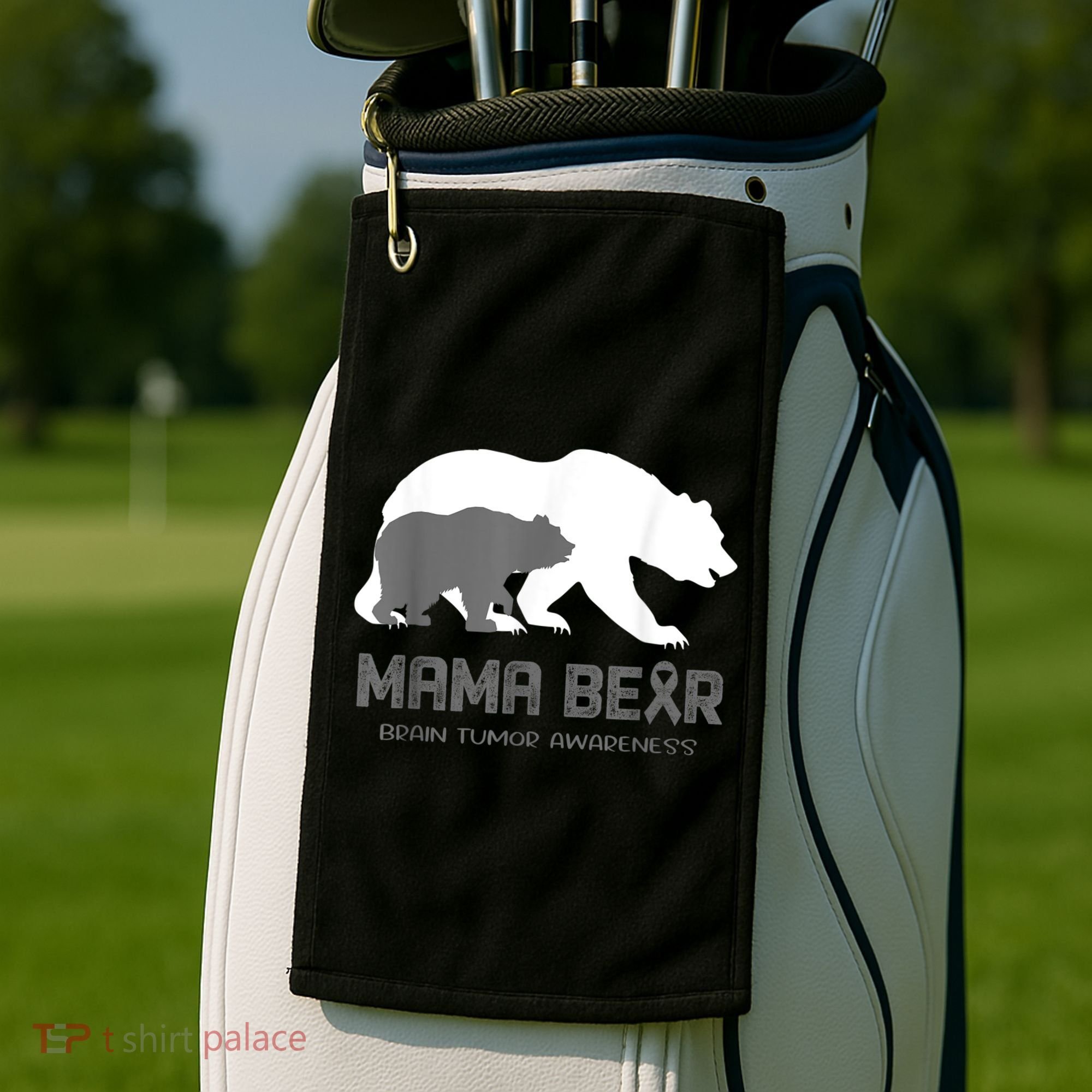 Mama Bear Brain Tumor Awareness Shirt For Women Men Golf Towel