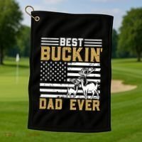 Men Best Buckin Dad Ever Deer Hunting Bucking Fathers Day Gift Golf Towel thumb 1