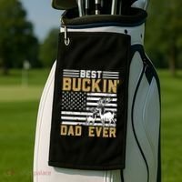 Men Best Buckin Dad Ever Deer Hunting Bucking Fathers Day Gift Golf Towel thumb 2