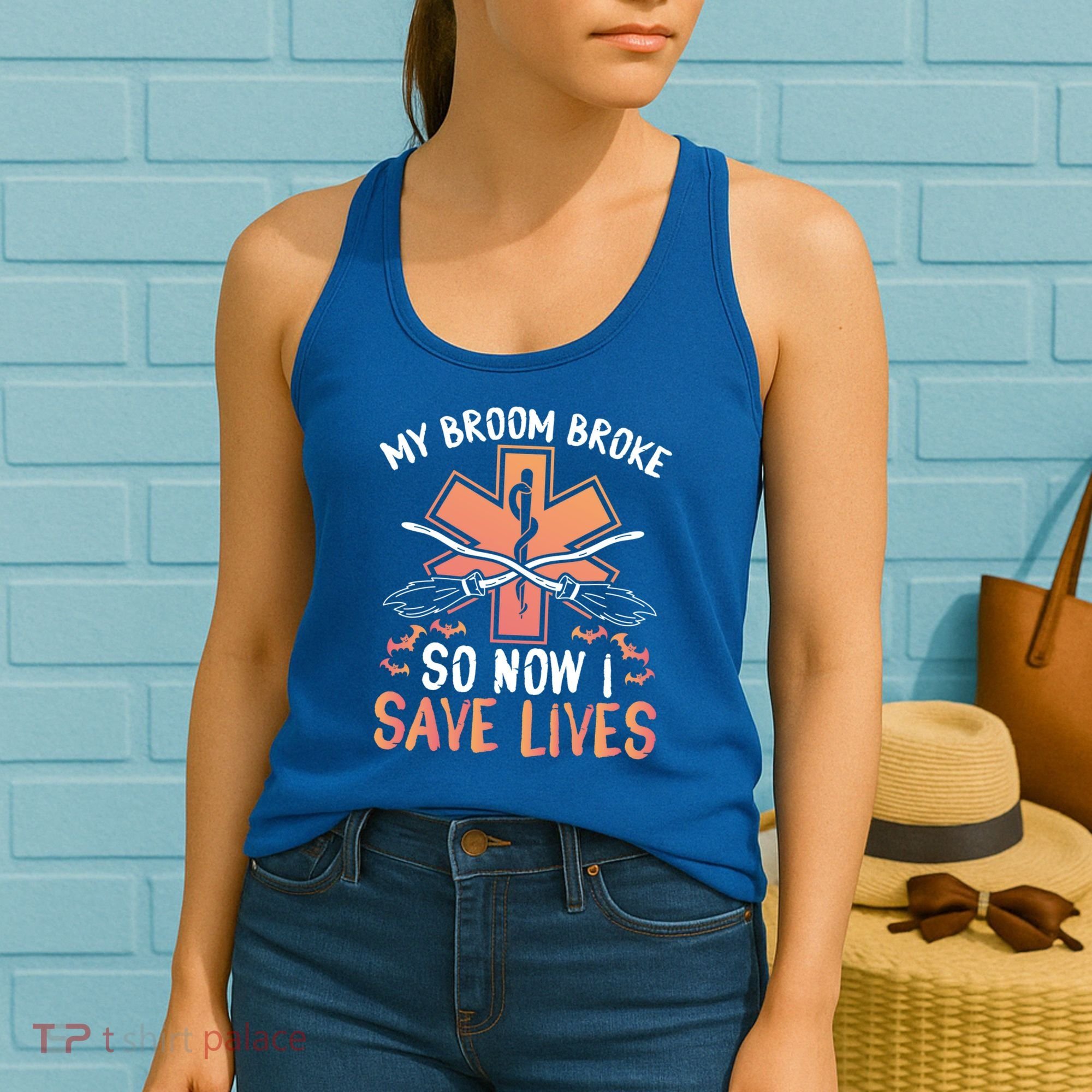 My Broom Broke So Now I Save Lives Emt Halloween Gift Women's Tank Top