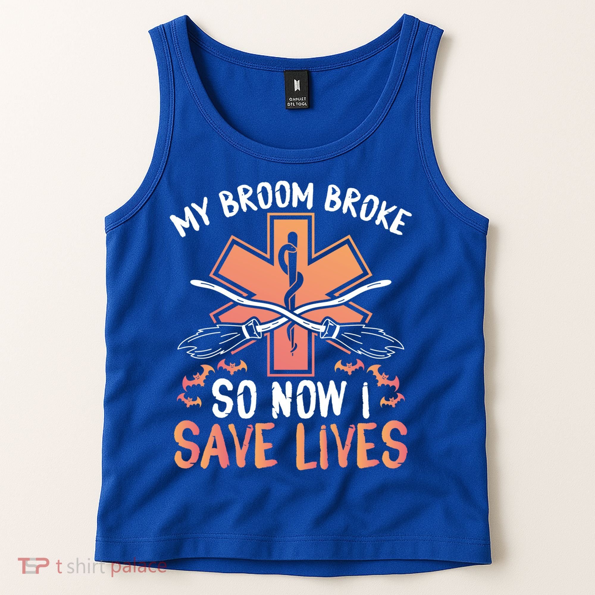 My Broom Broke So Now I Save Lives Emt Halloween Gift Tank Top
