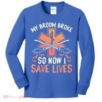 My Broom Broke So Now I Save Lives Emt Halloween Gift Kids Long Sleeve Shirt thumb 0