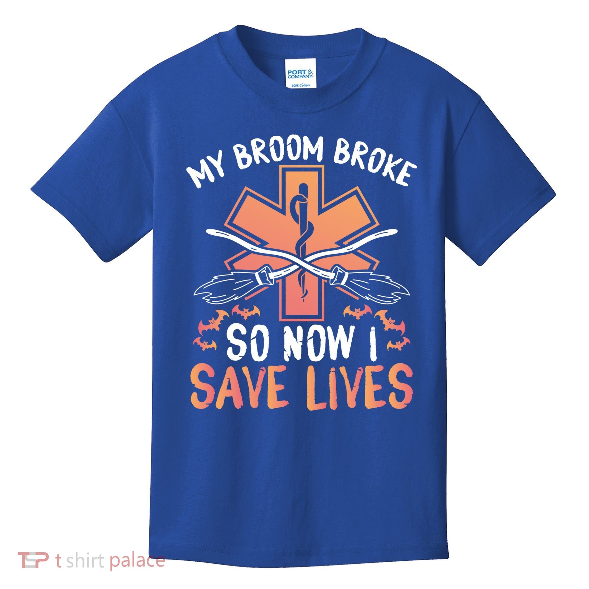 My Broom Broke So Now I Save Lives Emt Halloween Gift Kids T-Shirt