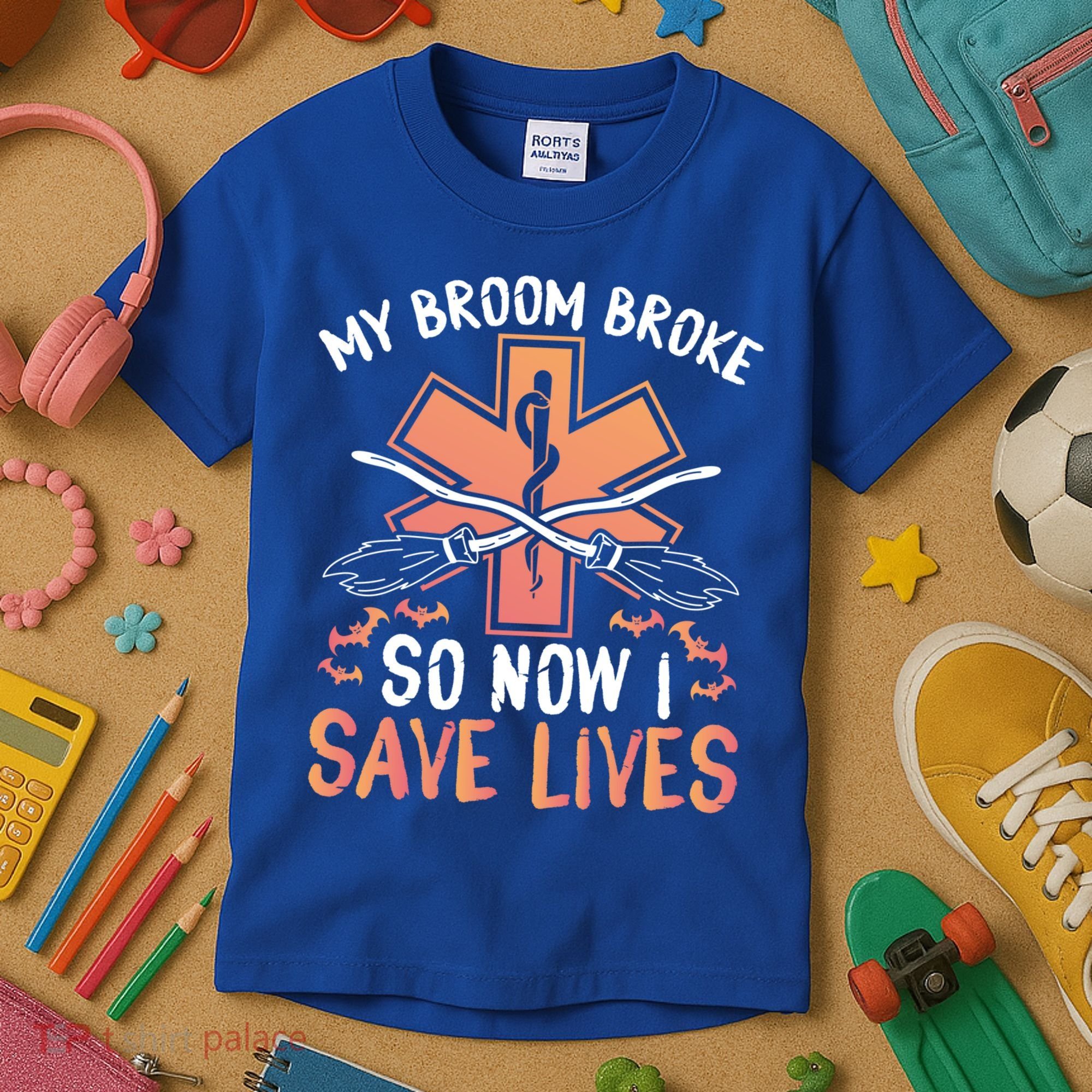 My Broom Broke So Now I Save Lives Emt Halloween Gift Kids T-Shirt