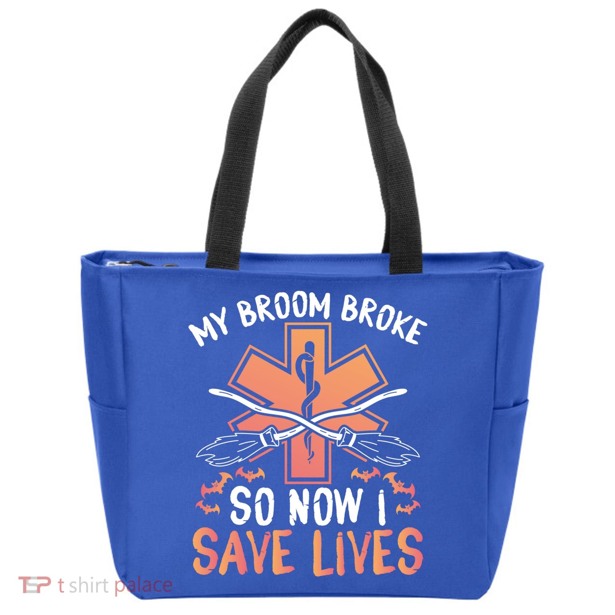 My Broom Broke So Now I Save Lives Emt Halloween Gift Tote Bag