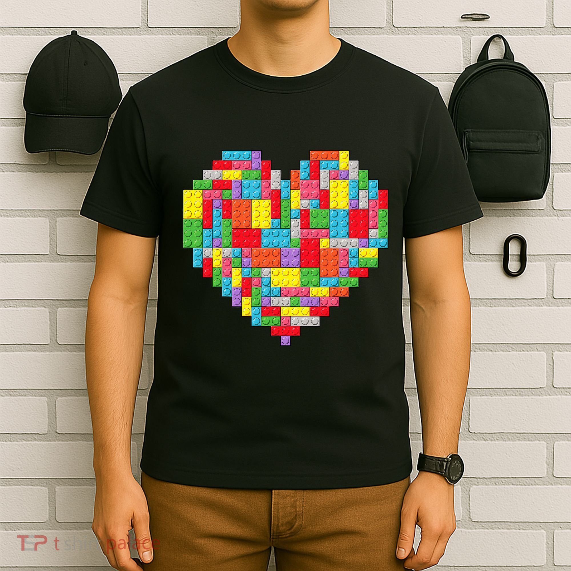 Master Builder Block Brick Building Heart Valentines Day T-Shirt