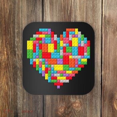 Master Builder Block Brick Building Heart Valentines Day Coaster