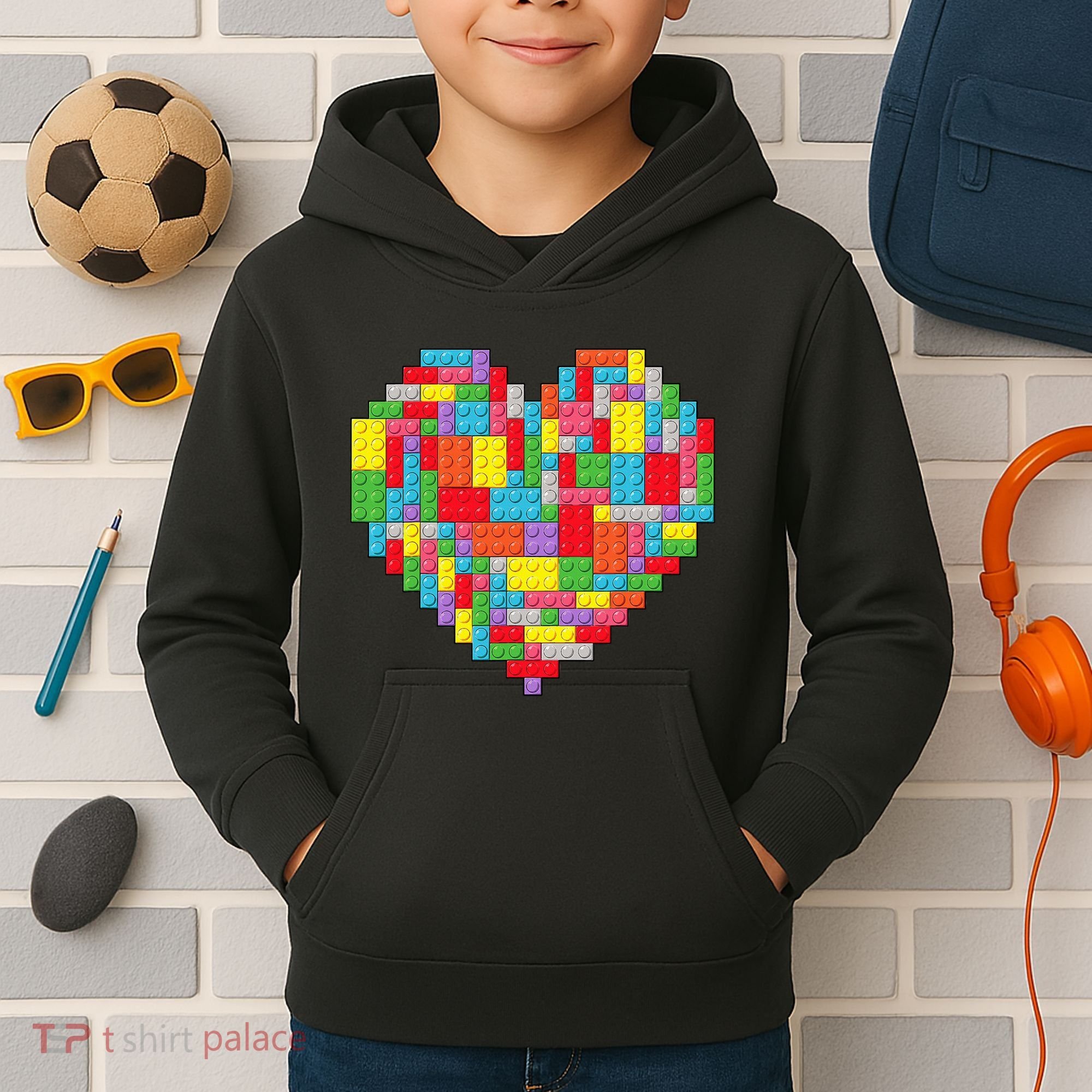 Master Builder Block Brick Building Heart Valentines Day Kids Hoodie