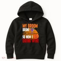 My Broom Broke So Now I Drink Wine Kids Hoodie thumb 0